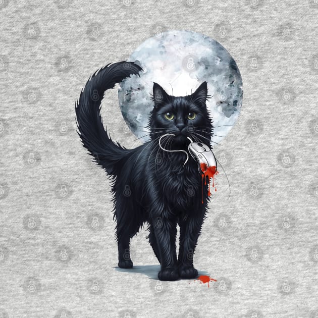 Purfect hunter in the Digital Edition, black Cat vs. Mouse, Humor, Cats, Technology, cats lovers design by Collagedream